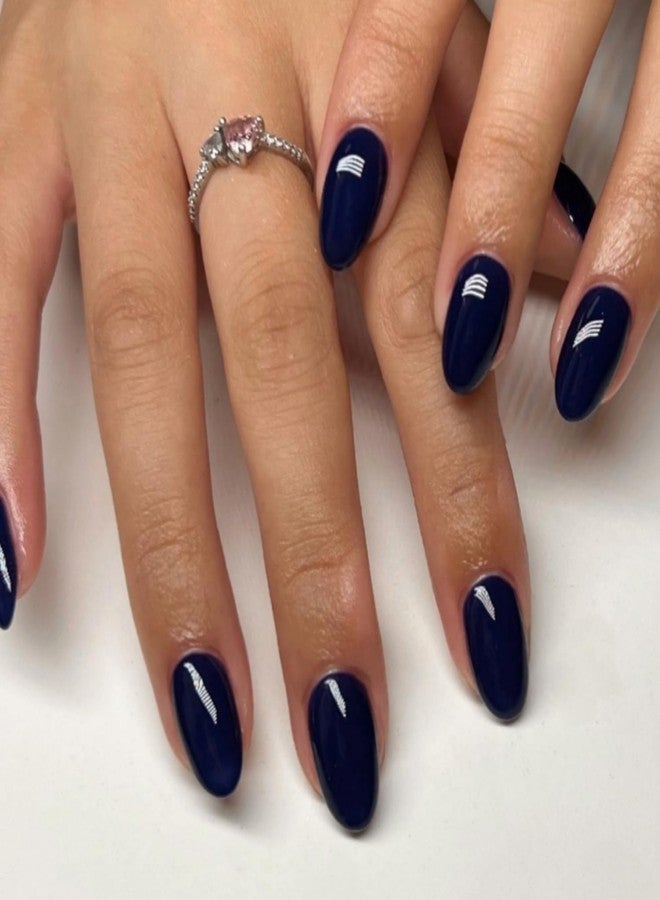 KXAMELIE Navy Blue Press on Short Oval Acrylic Nails - Medium Reusable Thick Round Nails Glue on, 24Pcs - Image 3